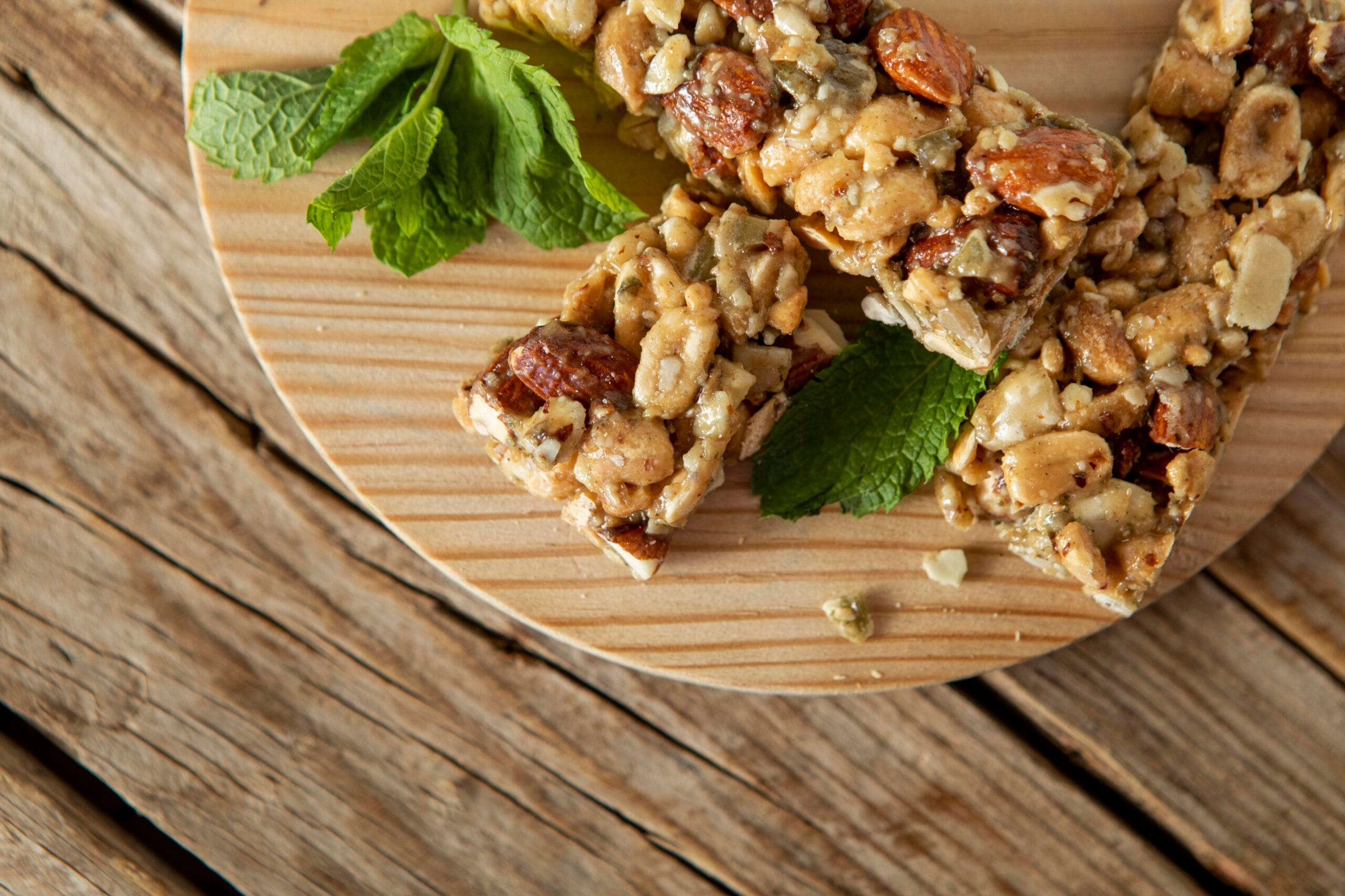 Homemade granola bars with almonds walnuts honey olive oil and orange zest