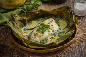 Papillote de Poisson au Citron vert, menthe & lait de coco